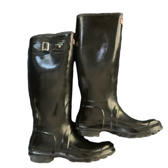 HUNTER | Tall Black Original Shiny Glossy Hunter Rain Boots UK 5/ US 6 - Picture 4 of 16